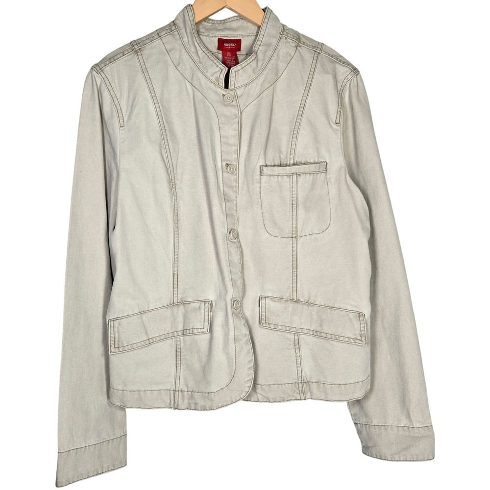 Mossimo XXL Beige Cotton Jacket Button Front Pockets Casual‎ Utility